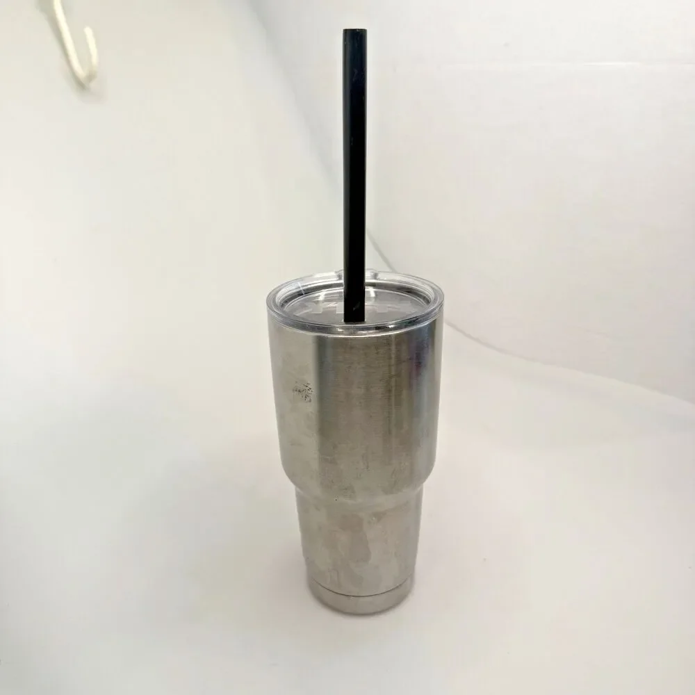 Yeti 40 oz Stainless Steel Tumbler Dad's Drink Hands Off Travel Mug Straw EUC